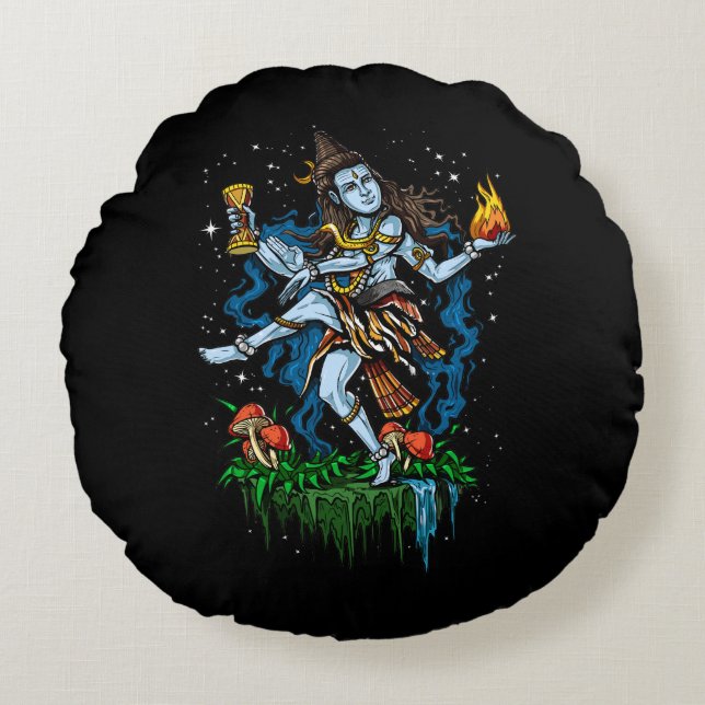 Lord Shiva Nataraja Dancing Hindu Gott Rundes Kissen (Vorderseite)