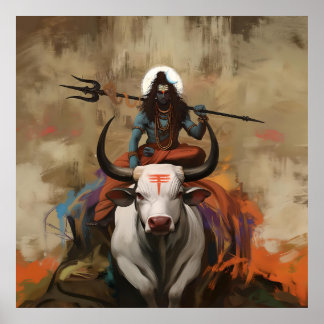 Lord Shiva über Nandi Poster
