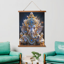 Lord Shree Ganesha Crystal & Diamond Skulptur Ha Wandteppich Mit Holzrahmen