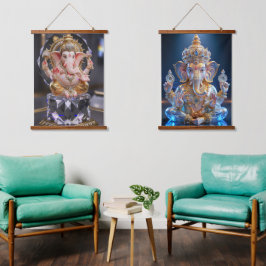 Lord Shree Ganesha Crystal & Diamond Skulptur Wandteppich Mit Holzrahmen