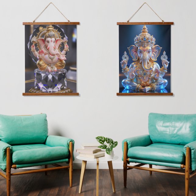 Lord Shree Ganesha Crystal & Diamond Skulptur Wandteppich Mit Holzrahmen (Wohnzimmer)