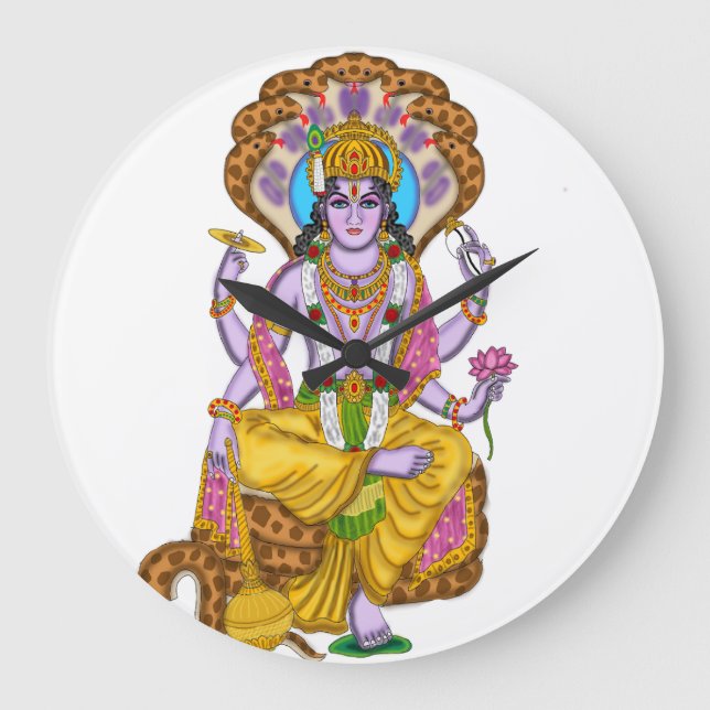 Lord Vishnu Clock Große Wanduhr (Vorderseite)