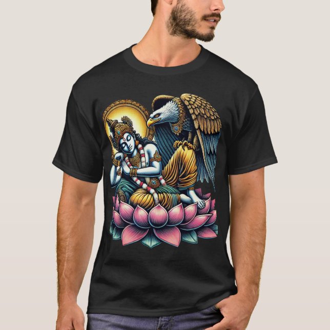 Lord Vishnu über Lotus im Adlerkrypt: Eine Fusion T-Shirt (Vorderseite)