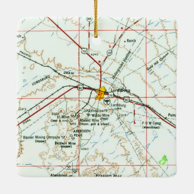 Lordsburg NM Vintag Topo Keramikornament (Rückseite)