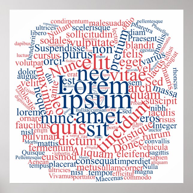 Lorem Ipsum Word Cloud - Red-Blue Version Poster (Vorne)