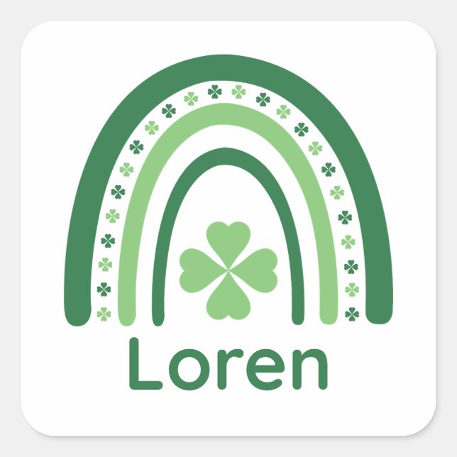 Loren Name Clover Boho Rainbow Quadratischer Aufkleber (Vorderseite)