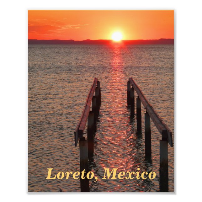 Loreto Mexico Dock, Orange Sunset Sky Fotodruck (Vorne)