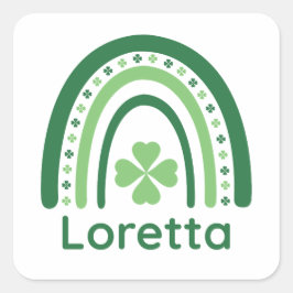 Loretta Name Clover Boho Rainbow Quadratischer Aufkleber