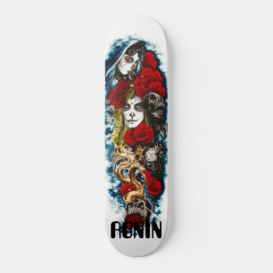 Lorona Skulls Rose Girl Clouds Death Skateboard