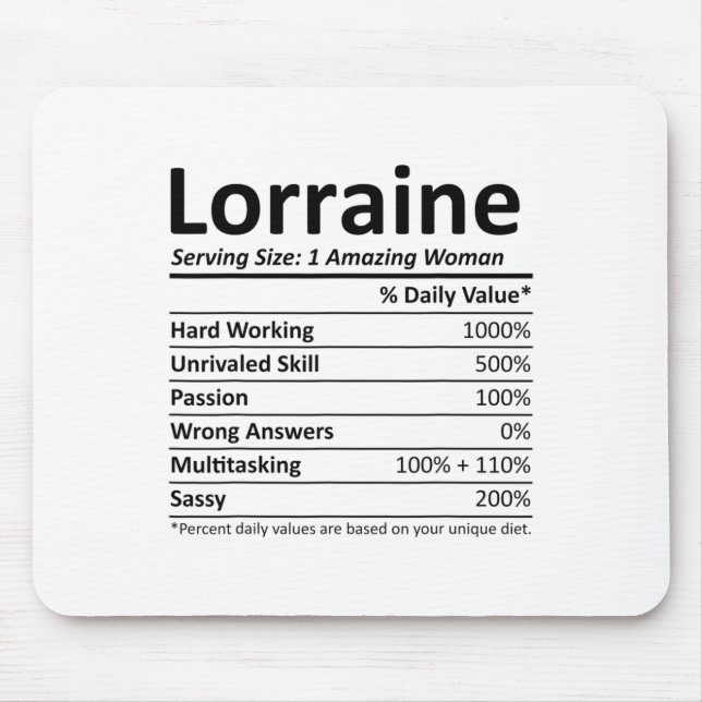 Lorraine Ernährung Personalisierter Name Lustiger  Mousepad (Vorne)