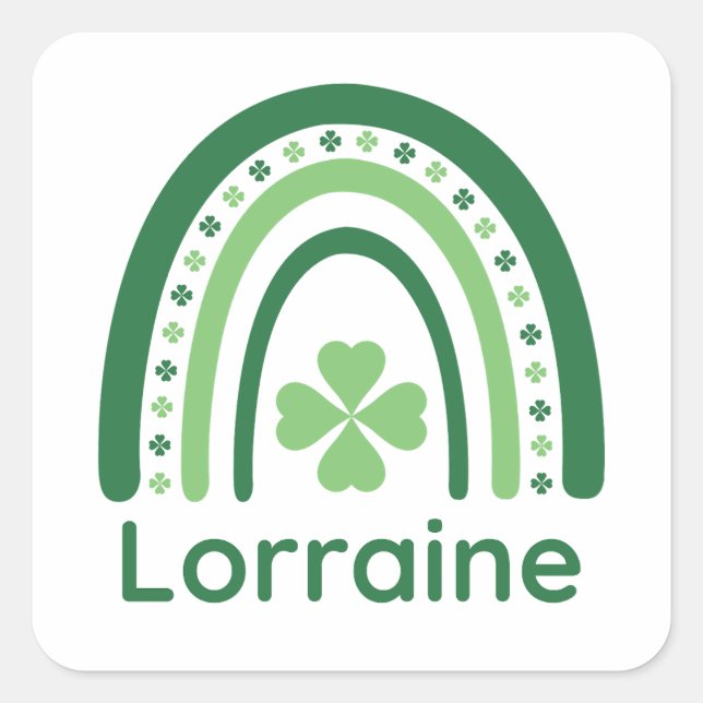 Lorraine Name Clover Boho Rainbow Quadratischer Aufkleber (Vorderseite)