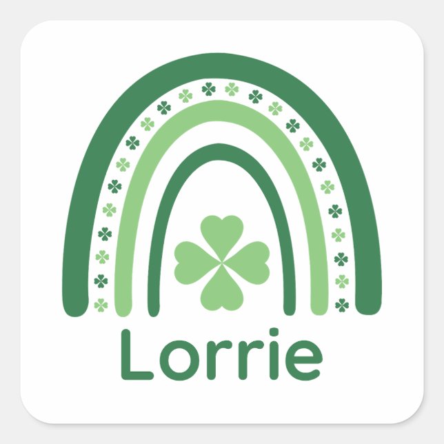 Lorrie Name Clover Boho Rainbow Quadratischer Aufkleber (Vorderseite)