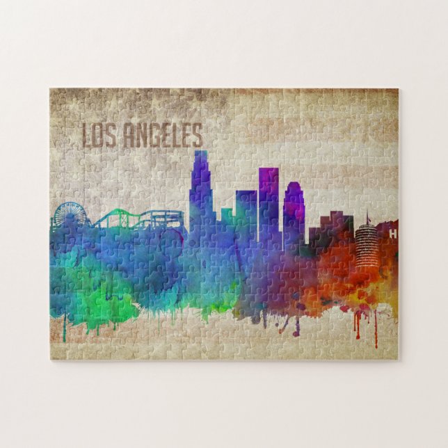 Los Angeles, Aquarell-Stadt-Skyline CAs | Puzzle (Horizontal)