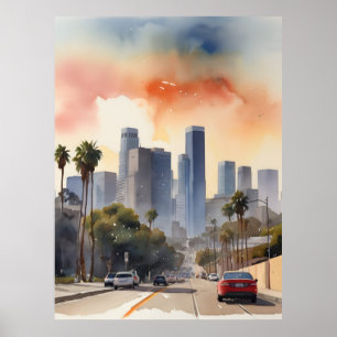 Los Angeles Aquarellkunst Poster