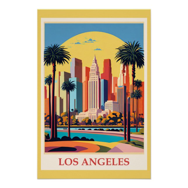 Los Angeles, Art Deco Illustration, Poster (Vorderseite)