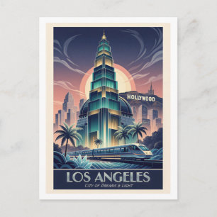 Los Angeles Art Deco Reise-Postkarte – Farbige KI Postkarte