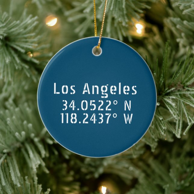 Los Angeles CA Latitude Longitude Blue Keramik Ornament (Baum)