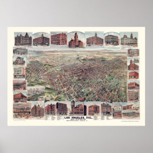 Los Angeles, CA Panorama Karte - 1891 Poster