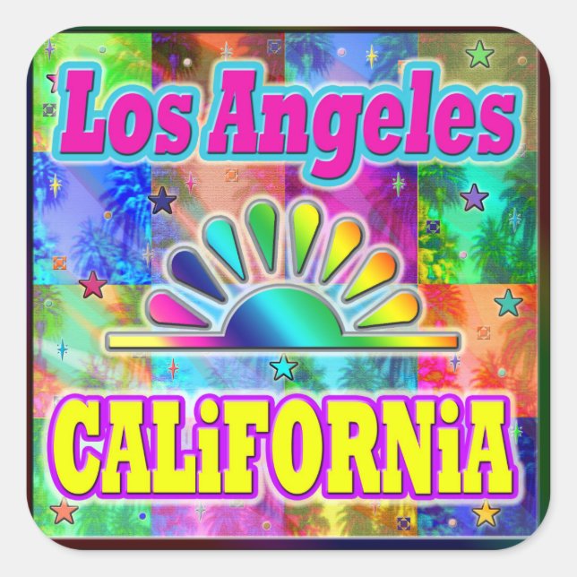Los Angeles CA Sun & Palms Sticker (Vorderseite)