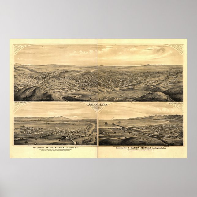 Los Angeles California 1877 Antike Panoramakarte Poster (Vorne)