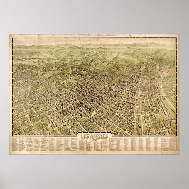 Los Angeles California 1909 Antik Panoramabalkarte Poster (Vorne)