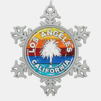 Los Angeles California Beach Palm Tree Surf Sun Schneeflocken Zinn-Ornament