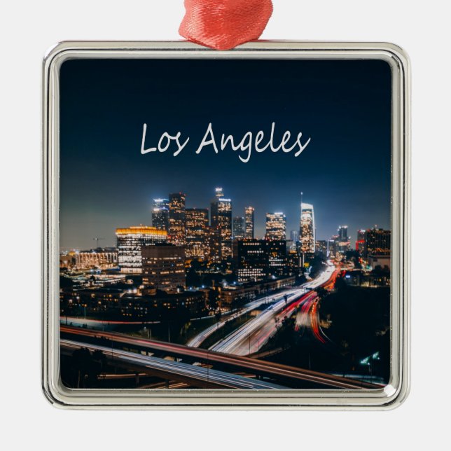 Los Angeles California City Skyline in der Nacht Ornament Aus Metall (Vorne)