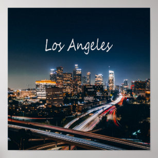 Los Angeles California City Skyline in der Nacht Poster