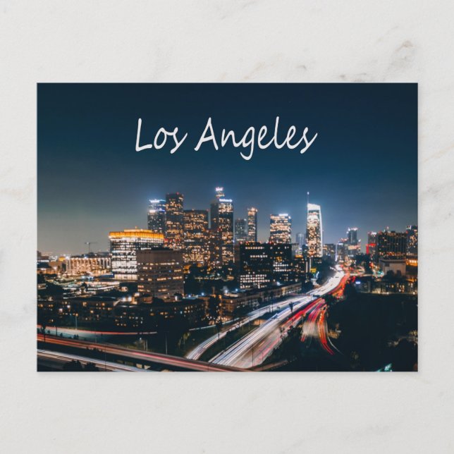 Los Angeles California City Skyline in der Nacht Postkarte (Vorderseite)