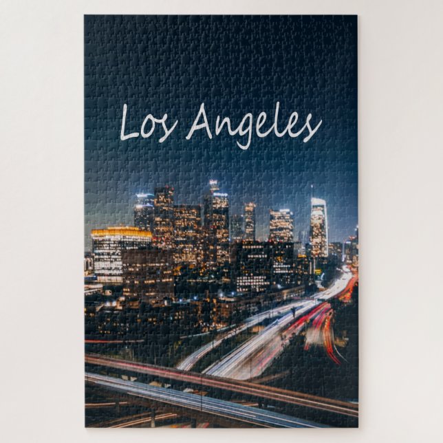 Los Angeles California City Skyline in der Nacht Puzzle (Vertikal)