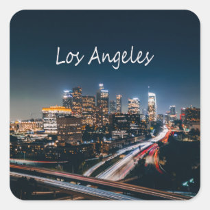 Los Angeles California City Skyline in der Nacht Quadratischer Aufkleber