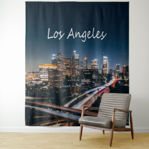 Los Angeles California City Skyline in der Nacht Wandteppich