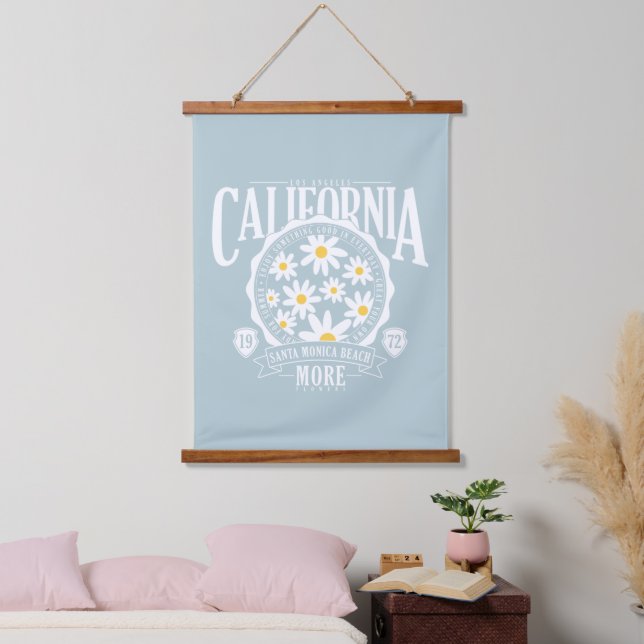 Los Angeles California Floral Graphic Wandteppich Mit Holzrahmen (Schlafzimmer)