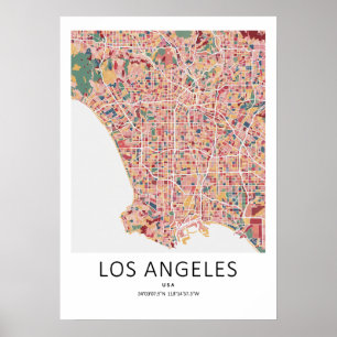 Los Angeles California Karte Poster Moderne Stad