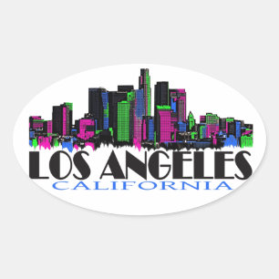 Los Angeles California Neon Skyline Ovaler Aufkleber