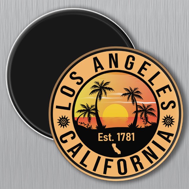 Los Angeles California Retro Sunset Souvenirs Palm Magnet (Von Creator hochgeladen)