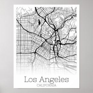Los Angeles California Road Map Unmittelbarer Down Poster