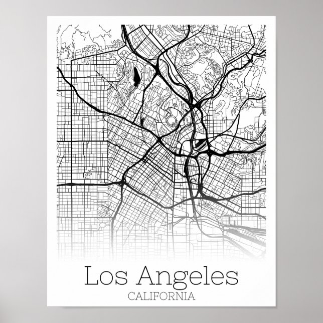 Los Angeles California Road Map Unmittelbarer Down Poster (Vorne)