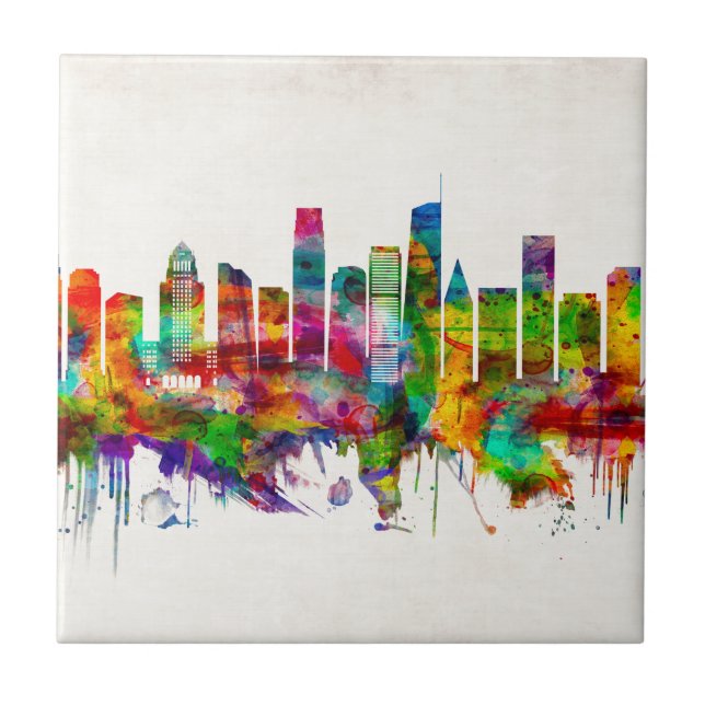 Los Angeles California Skyline Fliese (Vorderseite)