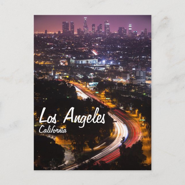 Los Angeles, California Skyline in der Nacht Postkarte (Vorderseite)