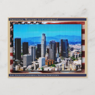 Los Angeles California Skyline Leinen + Flagge Postkarte