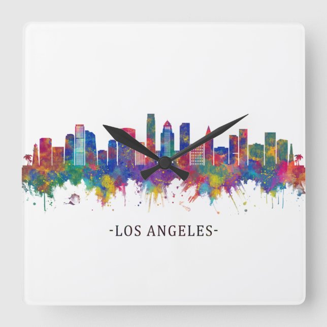 Los Angeles California Skyline Quadratische Wanduhr (Vorderseite)