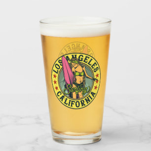 Los Angeles California Surfer Girl Beer Glas
