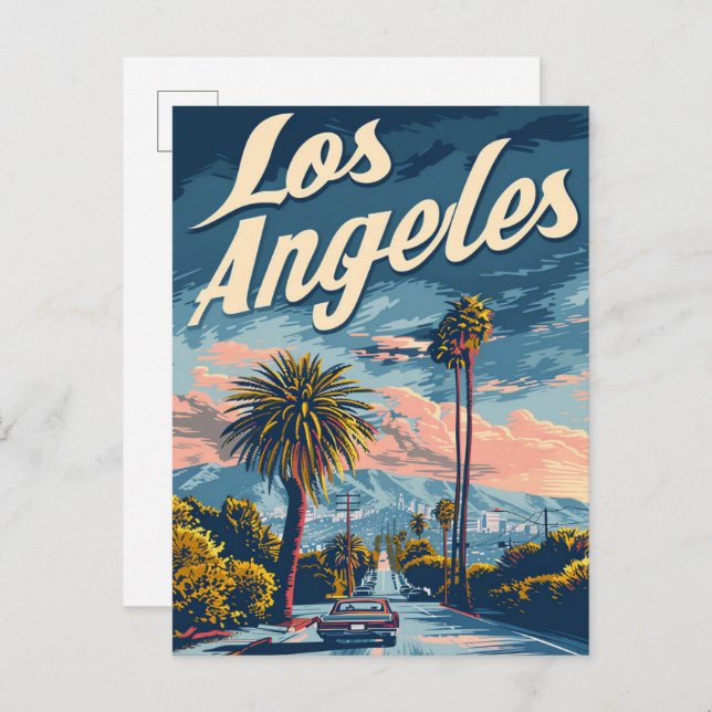 Los Angeles California Vintage Travel Illustration Postkarte (Vorne/Hinten)