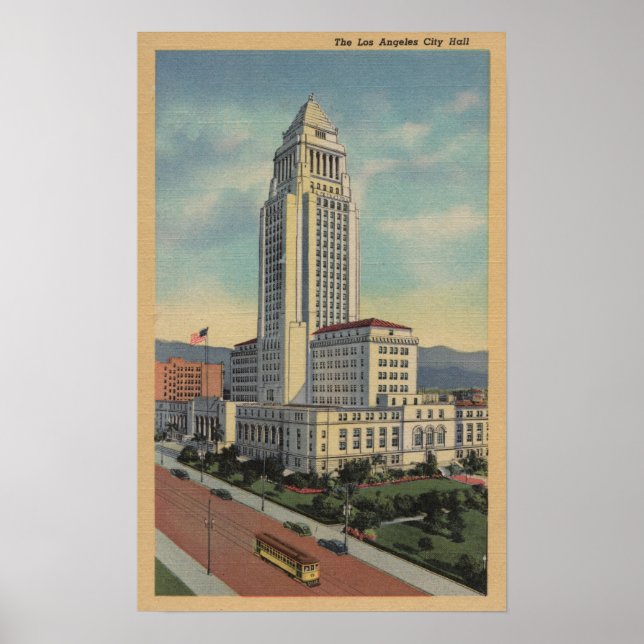 Los Angeles, CAView of City Hall and Cable Car Poster (Vorne)
