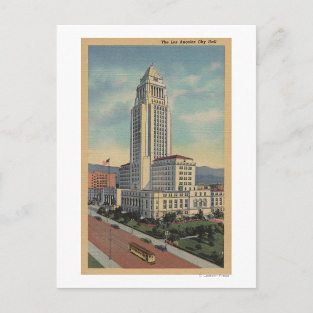 Los Angeles, CAView of City Hall and Cable Car Postkarte (Vorderseite)