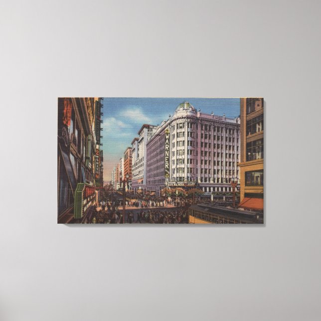 Los Angeles, CAView von Warner Bros. auf der 7th S Leinwanddruck (Vorderseite)