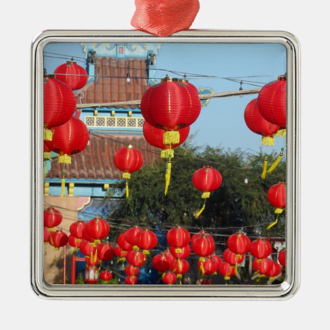 Los Angeles Chinatown Silbernes Ornament (Vorne)