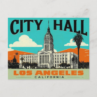 Los Angeles City Hall Retro Art Postkarte