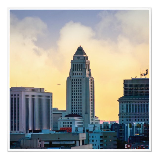 Los Angeles City Hall Skyline – Downtown LA Print Fotodruck (Vorne)